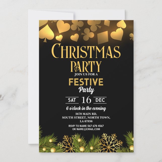 Convites Cartas de Jogar de Natal Áureas e Pretas Festivas (Frente)