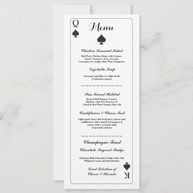 Convites Cartas de Jogar do Menu Casamento Ás de Espadas (Frente)