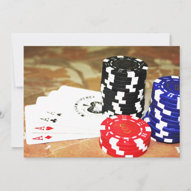 Convites Cartas de Pôquer Ás Fichas Jogo de Apostas Cassino (Frente)