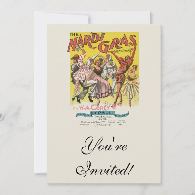 Convites Cartaz Antigo Amarelo do Mardi Gras (Frente)