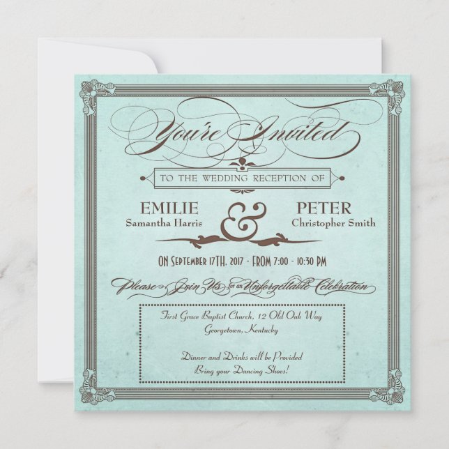 Convites Cartaz Antigo Azul e Marrom Apenas Recepção (Frente)