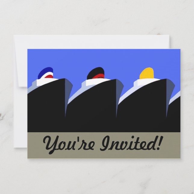 Convites Cartaz Art Déco de Navios de Cruzeiro Antigos (Frente)