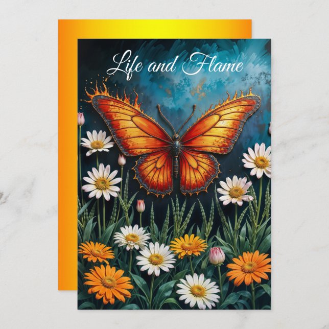 Convites Cartaz-borboleta-de-fogo trabalho de arte chamomil (Frente/Verso)