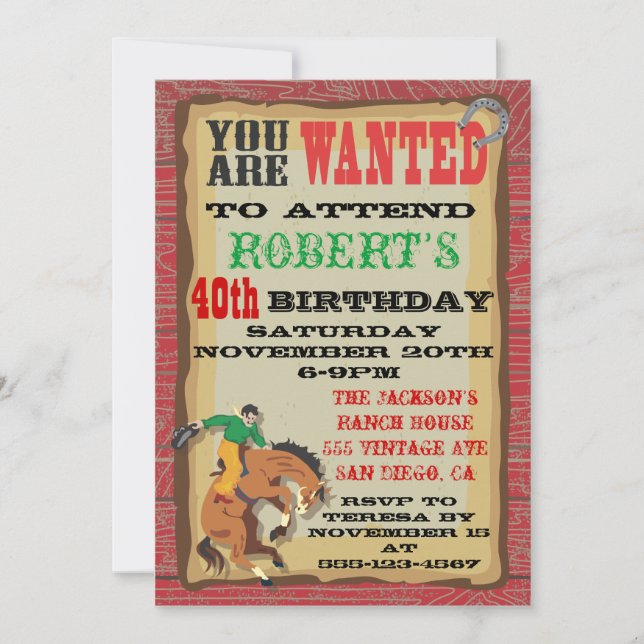 Convites Cartaz de Aniversário de Cowboy com Touro Bravio (Frente)