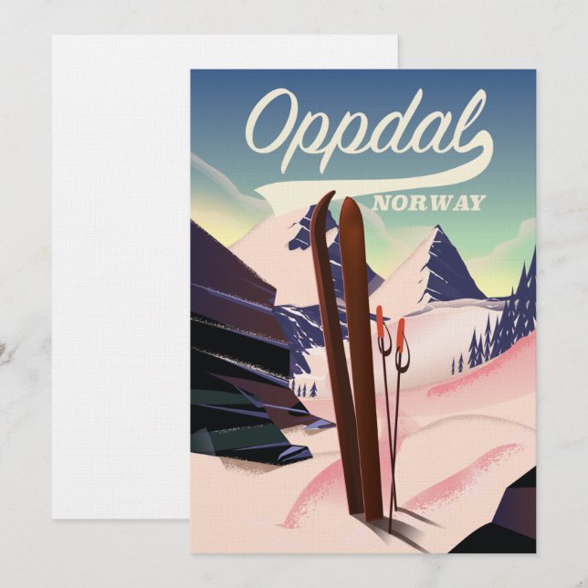 Convites Cartaz de esqui de Oppdal noruega. (Frente/Verso)