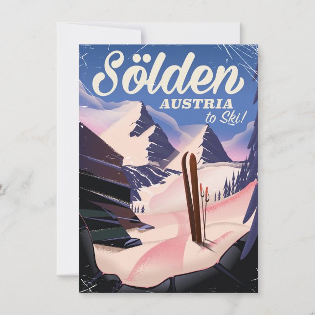 Convites Cartaz de esqui vintage Sölden Áustria (Verso)