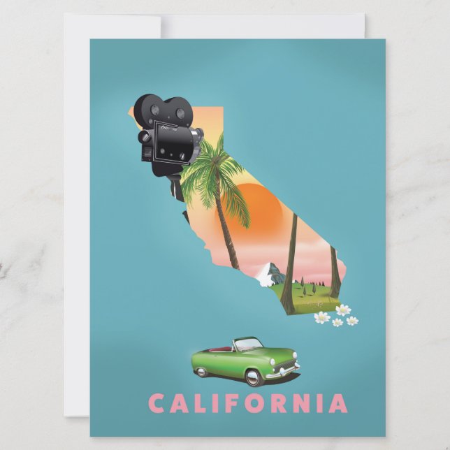 Convites cartaz de mapa ilustrado da Califórnia (Frente)