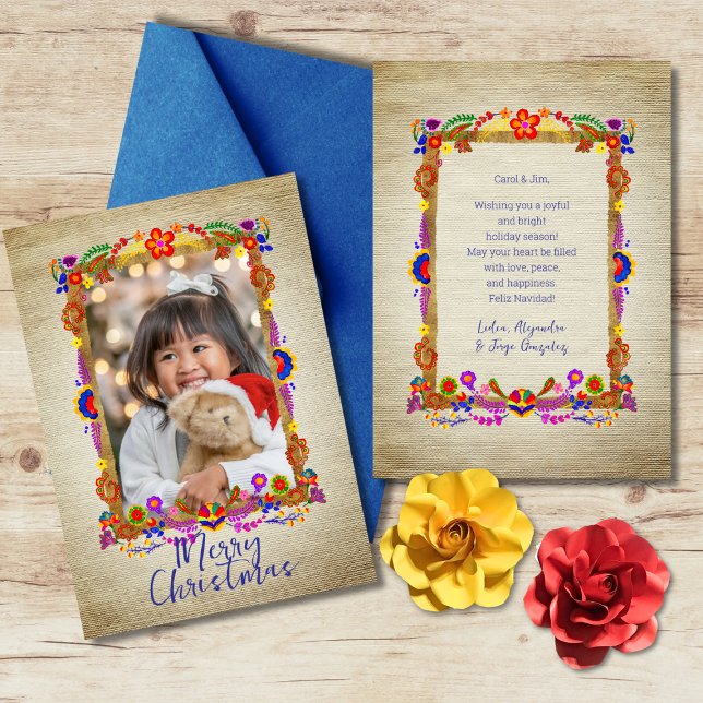 Convites Cartaz de Natal Feliz de Arte Floral Mexicana Colo (Criador carregado)
