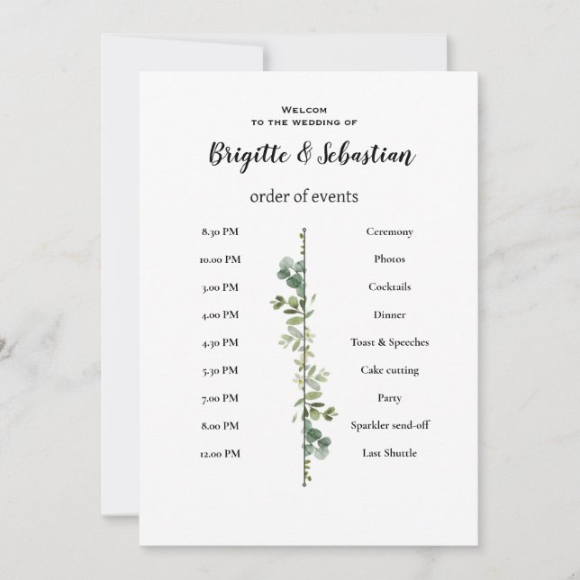 Convites cartaz de ordem do dia de casamento rústico branco (Frente)