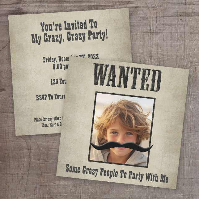 Convites Cartaz de Procurado - Mova o bigode (Wanted - Wild West Theme Party)