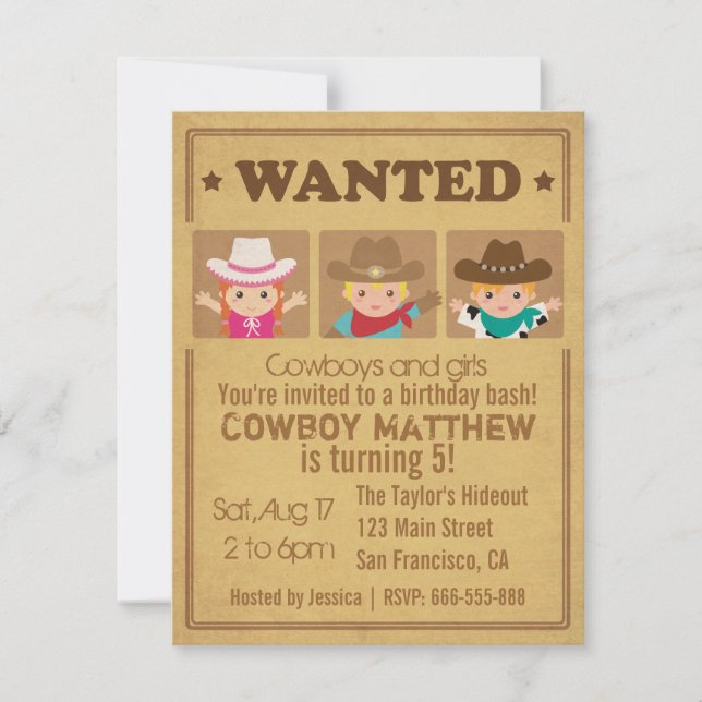 Convites Cartaz de Procurado Vintage Cowboys e Garotas Fest (Frente)