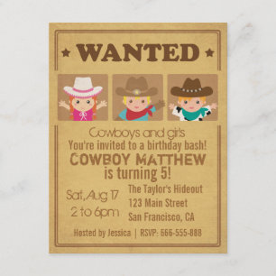 Convites Cartaz de Procurado Vintage Cowboys e Garotas Fest