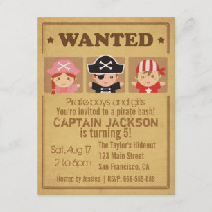 Convites Cartaz de Procurado Vintage Festa de Piratas Menin