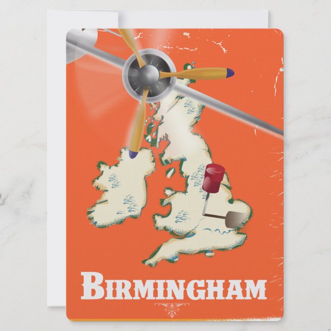 Convites Cartaz de Viagem Antigo de Birmingham (Frente)