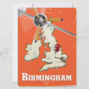 Convites Cartaz de Viagem Antigo de Birmingham