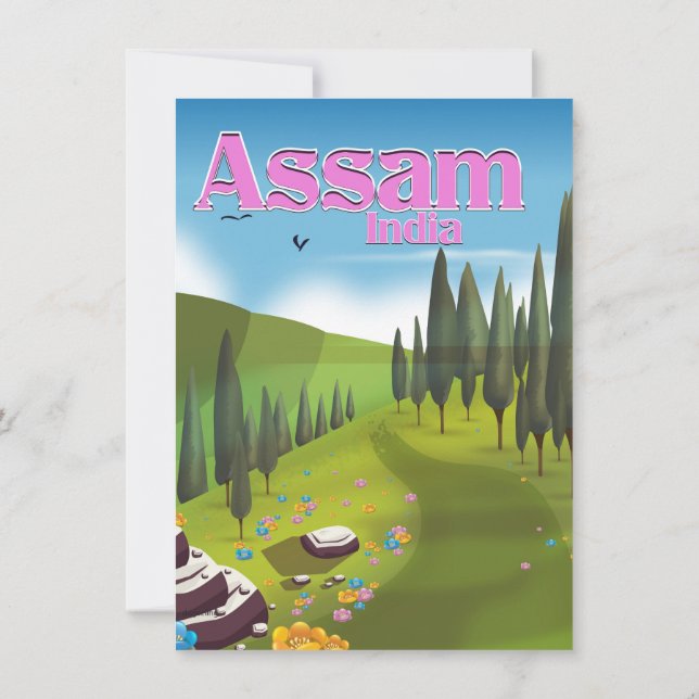 Convites Cartaz de viagem de Assam na Índia para impressão. (Verso)