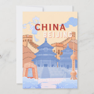 Convites Cartaz de Viagem de Pequim China Azul Pastel e P