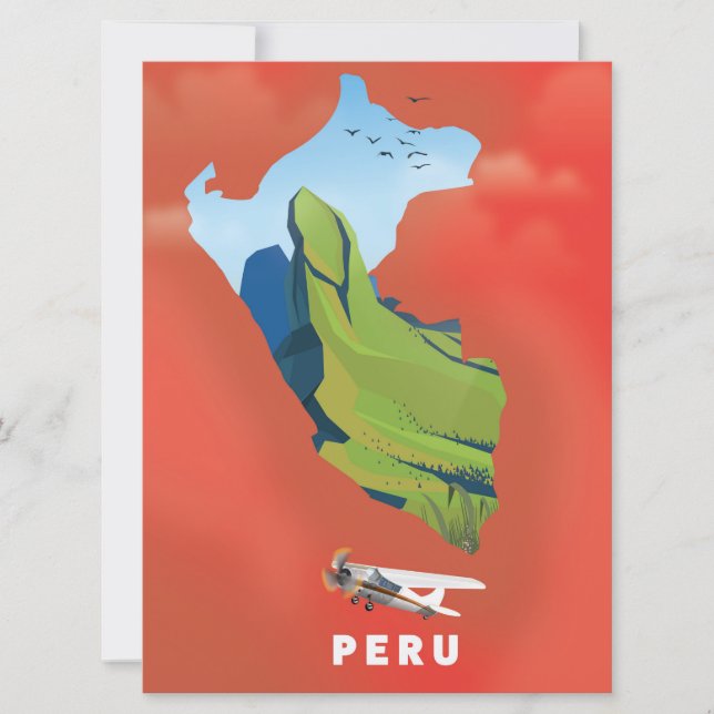 Convites cartaz de viagem ilustrado mapa do Peru (Frente)