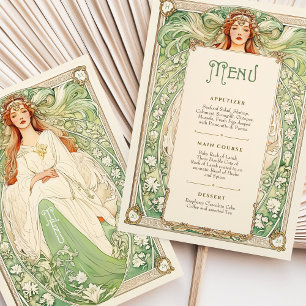 Convites Cartaz do Menu de Casamento de Arte Nouveau com De
