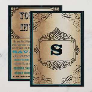 Convites Cartaz Estilo Dourado Metalizado Preto Casamento V