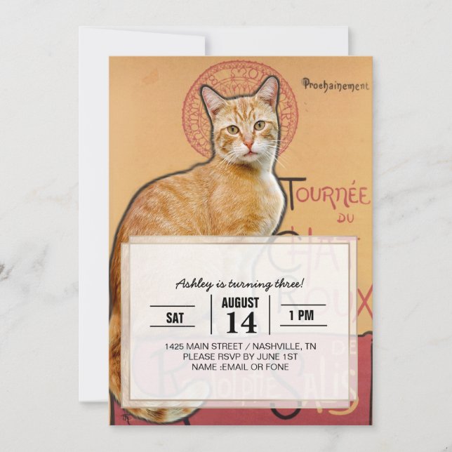 Convites    Cartaz Francês Antigo Estilo Gato Laranja       (Frente)