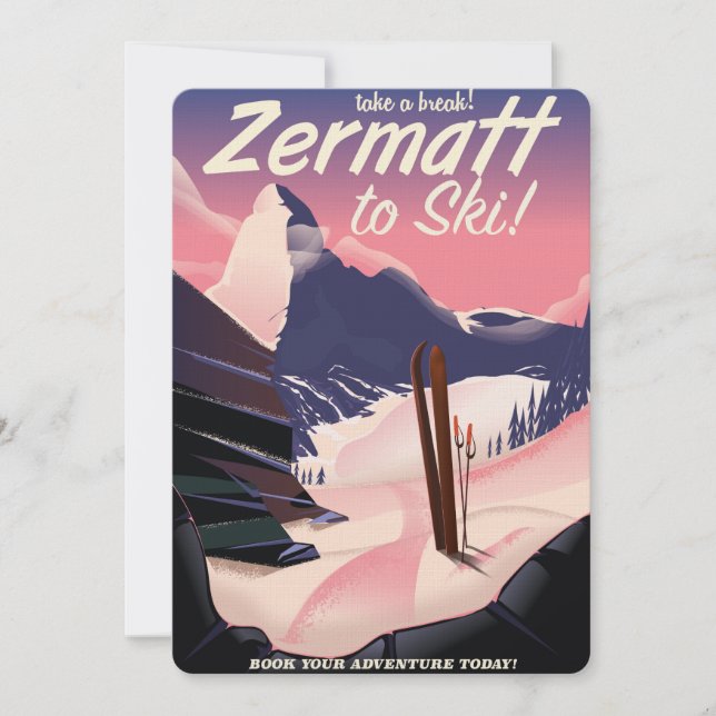 Convites Cartaz retro de férias Ski Zermatt (Frente)