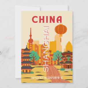 Convites Cartaz Retro de Viagens Shanghai China