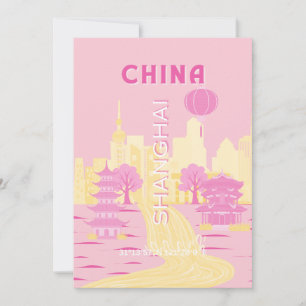 Convites Cartaz Rosa de Viagens pela China em Xangai