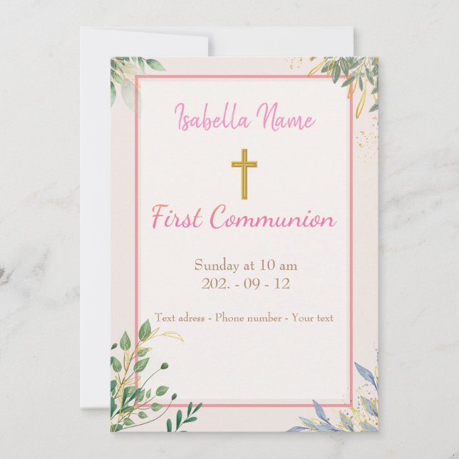 Convites Carte fleurie Croix dorée sobre (Frente)