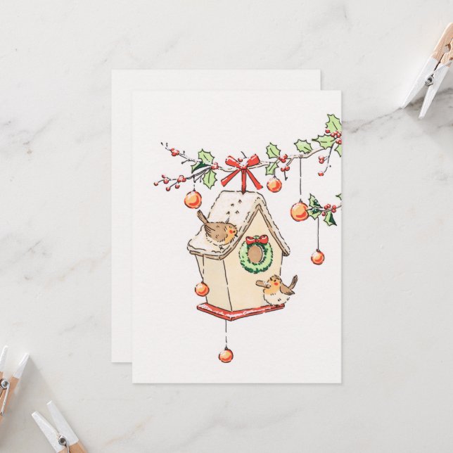 Convites Carte Joyeux Noël, Robin christmas card (Frente/Verso In Situ)