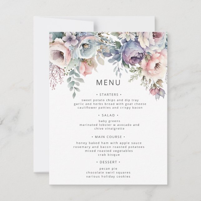 Convites Carteira de Menu de Casamento Floral de Pastel Gar (Frente)