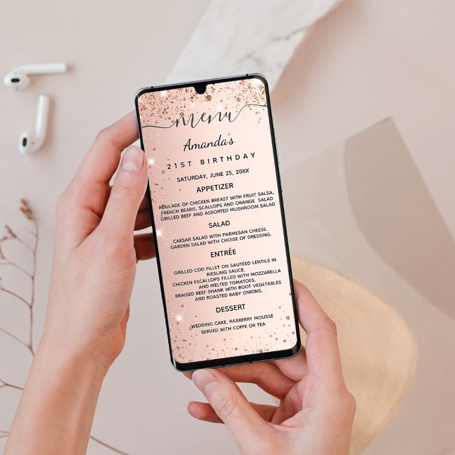 Convites Carteira de ouro do menu de aniversário rosa janta (Criador carregado)