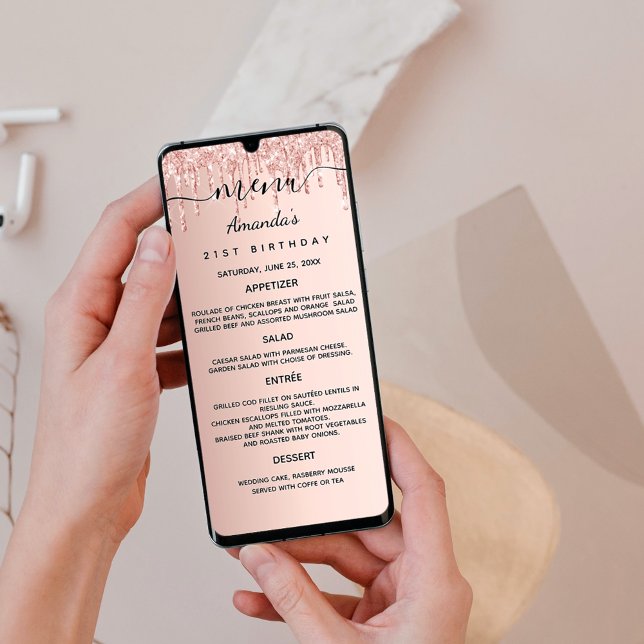 Convites Carteira de ouro do menu de aniversário rosa janta (Criador carregado)