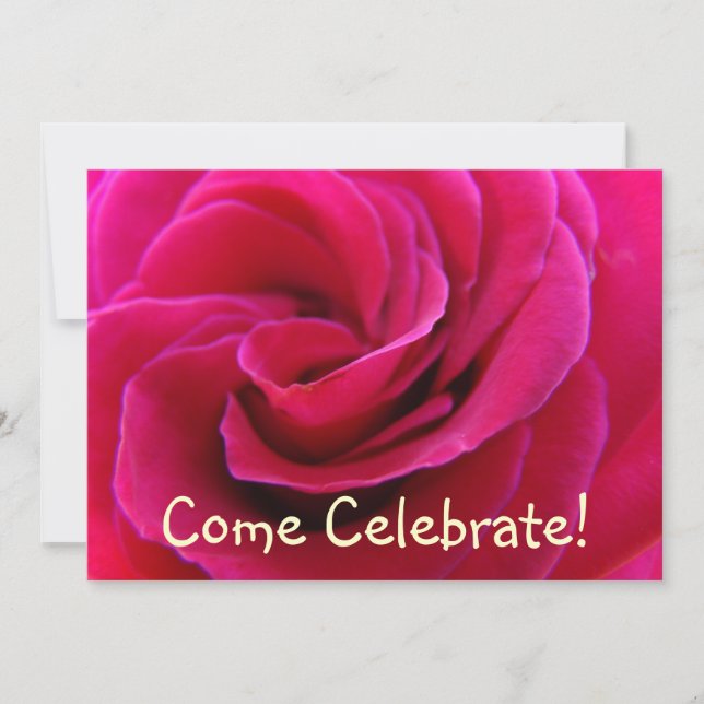 Convites Cartões Venha Celebrar! Flor Rosa (Frente)