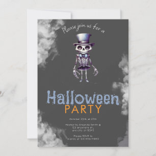 Convites Cartola de Esqueleto Cinza Fumaça Festa de Hallowe