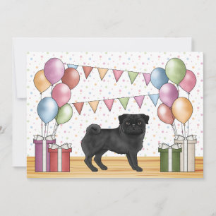 Convites Cartoon Black Pug Cachorro Cachorro Cachorro Color