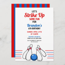 Cartoon Blue & Red Boliche Kids 6 de aniversário