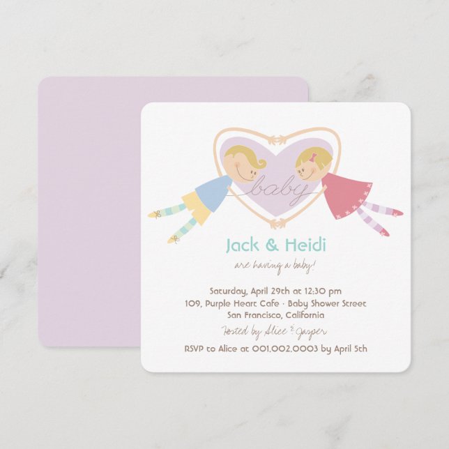 Convites Cartoon Boy Hearts Girl Love Casal (Frente/Verso)