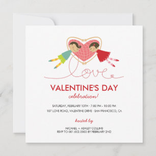 Convites Cartoon Boy Hearts Girl Love Party Card