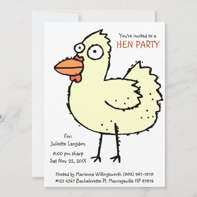 Convites Cartoon Branco de Festa de solteira (Frente)