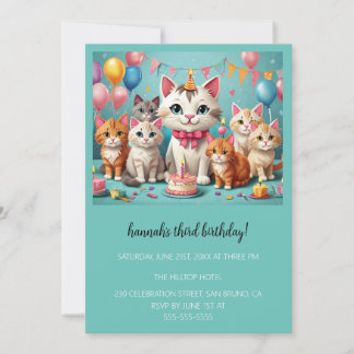 Convites Cartoon Cats Kids’ Purr-fect Birthday Party