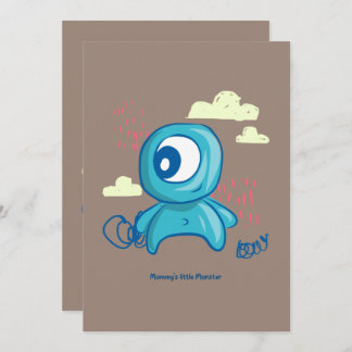 Convites Cartoon Character Hand Drawn Blue Monster Art