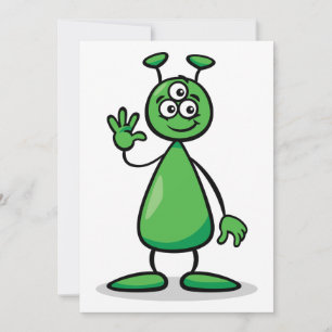 Convites Cartoon de Marciano Alien Verde de Três Olhos