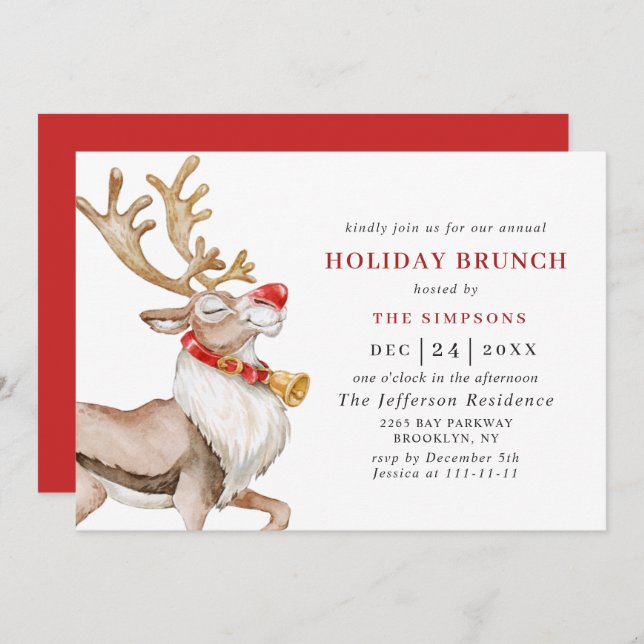 Convites Cartoon de Natal bonito Reindeer HOLIDAY BRUNCH (Frente/Verso)