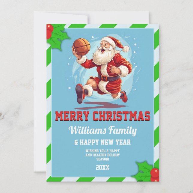 Convites Cartoon de Papai Noel de Basquete (Frente)
