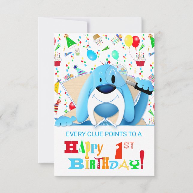 Convites Cartoon Detetive Cão de Caça Azul Inteligente | Fe (Frente)