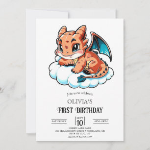 Convites Cartoon Elegance Digital Dragon 1º Aniversário