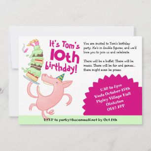 Convites Cartoon Engraçado de Bolo de Festa de aniversário 