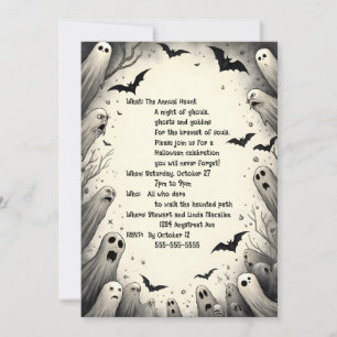 Convites Cartoon Fantasmas e Morcegos Halloween