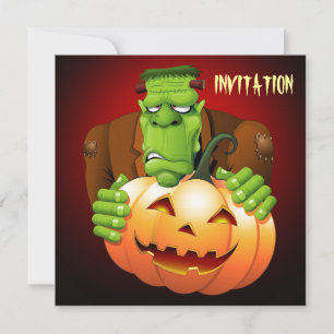 Convites Cartoon Frankenstein Monster com Pumpkin